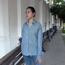 Жіноча сорочка оверсайз в синю полоску